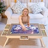 1500 Piece Wooden Folding Puzzle Table with Legs, 27" x 35" Jigsaw Puzzle Board with 6 Drawers and Protective Cover Portable Jigsaw Puzzle Table for Adults and Teens