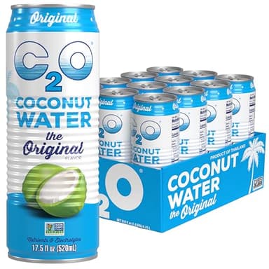 C2O - Coconut Water, The Original Flavor (12 Pack) - Made with Fresh Coconut Water, - Plant Based - Non GMO Canned Water - Natural Hydration, Essential Electrolytes, & Potassium - 12 Cans, 17.5 FL OZ
