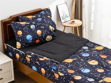 NTBED Galaxy Printed Zipper Bedding Sets Twin Lightweight Microfiber Universe Comforter Set with Fitted Sheet Pillow Covers,Navy Blue