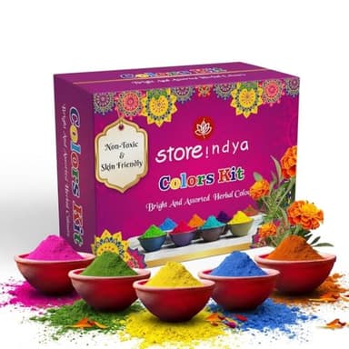 Store Indya Holi Powder Pack of 5 (100g each) – Non Toxic Herbal Holi Color Powder, Bright Safe and Washable Organic Formula Holi Colors for Party, Decorations & Festival Celebration | Multicolor
