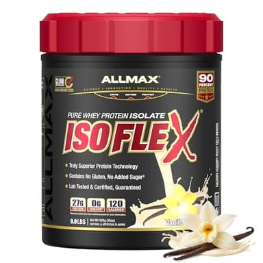 ALLMAX ISOFLEX Pure Whey Isolate Protein Powder - Gluten Free, Low Lactose, Sugar-Free - High-Protein, Clean, Keto-Friendly for Pre Post Workout Supplement for Women and Men | Vanilla, 1lb