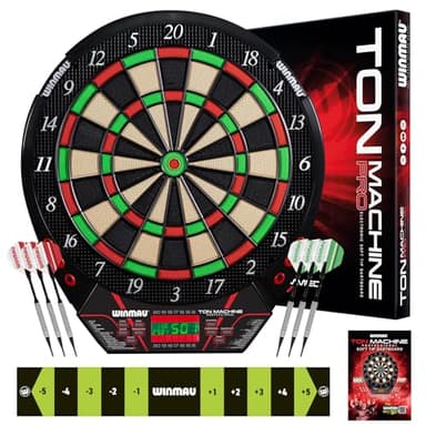 Winmau Ton Machine Electronic Dart Board - Soft Tip Dartboard for Adults, Dart Board Set with 90+ Games & Digital Scoreboard for 8 Players - 2 Sets of Soft Tip Darts, Throwing Line & Plastic Tips