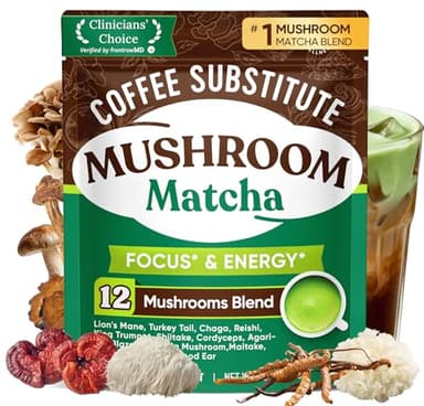 Venture Pal Mushroom Matcha Powder – 13 Superfood Mushroom Coffee Alternative with Ceremonial Grade Matcha Powder, 1.5B Probiotics for Focus, Energy & Digestion