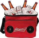 Budweiser Soft Cooler Bag with Built-in Rechargeable Wireless Bluetooth Speakers Foldable and Portable Durable and Material Compatible for Smartphones, Tablets & MP3 Players