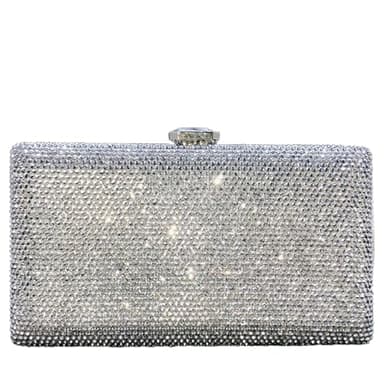 Boutique De FGG Silver Crystal Evening Bags for Women Formal Party Box Clutch Wedding Rhinestone Handbags Bridal Clutch Purse,Mini