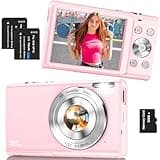 Digital Camera,Autofocus 4K Vlogging Camera for Photography with 32GB Card,48MP Portable Compact Point and Shoot Digital Camera for Teens Adult Beginner with 16X Zoom,Anti-Shake,2 Batteries(Pink)