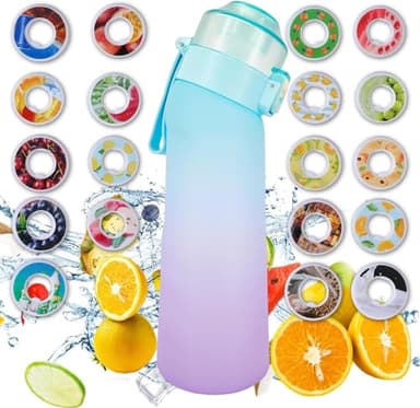Turgorl Air Scent Water Bottle Flavor Pods 650ML Fruit Fragrance Scented Water Cup BPA Free 0% Sugar For Fitness And Outdoor (Gradient Blue Bottle+12 pods in random flavors)
