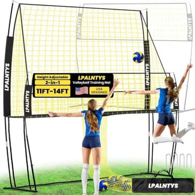 2025 New Upgrade Large 14 x 11Ft Volleyball Training Net with 5-Height (6'5'' to 10'), 2-in-1 Volleyball Practice Net System Update Freely Adjustable, Portable Ball Net for Backyard Indoor Outdoor