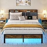 Queen Bed Frame with Headboard, Metal Platform Bed with Smart LED Lights and USB Charging Station, Easy Assembly, No Box Spring Needed