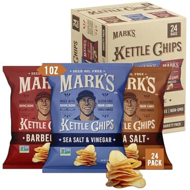 MARK’S Kettle Cooked Avocado Oil Potato Chips, Variety Pack – Gluten Free and Seed Oil Free | 3-Flavor Variety Pack, 1 oz (Pack of 24) | Non-GMO Chips for Clean & Healthy Snacking