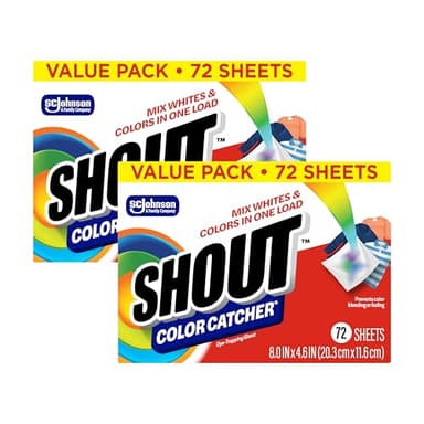 Shout Color Catchers for Laundry, Allow Mixed Washes, Prevents Color Runs and Maintains Original Clothing, 72 Count - Pack of 2 (144 Total Sheets)