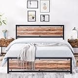 VECELO Full Size Bed Frame with Wood Headboard and Footboard,Full Metal Platform with All Metal Slats Strong Support/Under Bed Storage Space/No Box Spring Needed/Easy Assembly