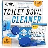 ACTIVE Automatic Toilet Bowl Cleaner Tablets Blue Gel Toilet Tank Cleaners, Septic-Safe Hard Water Ring Stain Remover, Smell Eliminator Heavy Duty Toilet Cleaning & Deodorizer, Fresh Scent - 12 Tabs