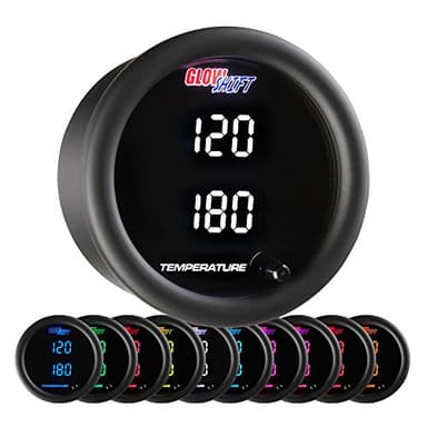 GlowShift 10 Color Digital 300F Dual Temperature Gauge Kit - for Water Coolant, Oil, Transmission Temp - Includes 1/8-27 NPT Electronic Sensors & Wiring - Multi-Color Display - Tinted Lens - 2-1/16"