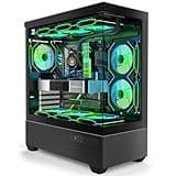 ATX PC CASE, Type-C Computer Case with 6 PWM ARGB Fans Pre-Installed, Full-View Dual Tempered Glass, Gaming PC Case,Black(H2)