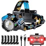 160000 LM 11 Modes Headlamp Sensor Red Warning Zoomable Energy Saving, 90 Hour Battery Standby Head Lamp, IP68 Waterproof And 125° Adjustable Head light for Outdoor Camping Hiking Hunting Hardhat