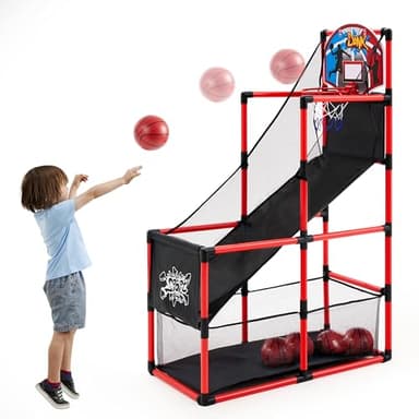 JOYIN Red Arcade Basketball Game Set, Indoor Basketball Hoop for Kids 3 to 12 Years Old, Easy Set Up Sports Toy with 4 Balls, Gifts for Boys and Girls