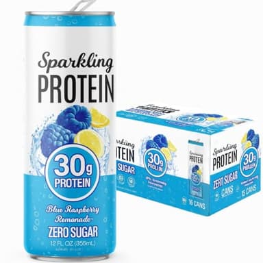 Clear Protein Sparkling Water – Blue Raspberry Lemonade – 30g Protein, Zero Sugar, Low Carb, Non-GMO, Lactose-Free – 15 Pack