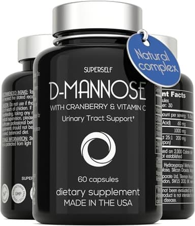 D-Mannose 1000mg Capsules - D Mannose with Cranberry Extract and Vitamin C - 60 Capsules 500mg High Strength - Urinary Tract Health for Women & Men - Vegan & Non-GMO - Fast-Acting Natural UTI Support