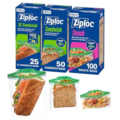 Ziploc 175 Count Sandwich and Snack Bags with EasyGuide Texture, Plastic Storage Bags with Grip 'n Seal Technology