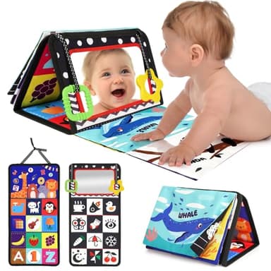 URMYWO Tummy Time Toys - Black and White High Contrast Baby Toy for Newborn - Baby Visual Stimulation Mirror - Montessori Crinkle Toy for Infant 0-3-6-12 Months - Boy Girl Shower Valentines Day Gifts