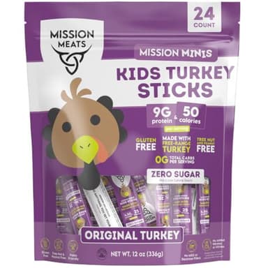 Mission Meats Kids Turkey Sticks – 100% Free Range, Healthy Snacks for Kids, Gluten & Nut Free, 0.5oz, 24 Count (Pack of 1)