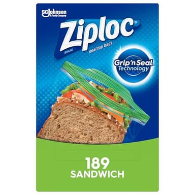 Ziploc Sandwich and Snack Bags with EasyGuide Texture, Plastic Storage Bags with Grip 'n Seal Technology, 189 Bags Total
