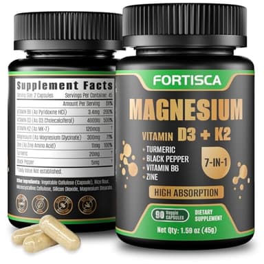 Magnesium Glycinate 7 in 1 4000 IU D3 K2, High Absorption Magnesium Supplement 90 Capsules