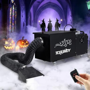 TCFUNDY Low Lying Fog Machine with Tube, 1500W Water Based Ground Fog Maker Fogger with Wireless Remote, DMX 512, Manual Control