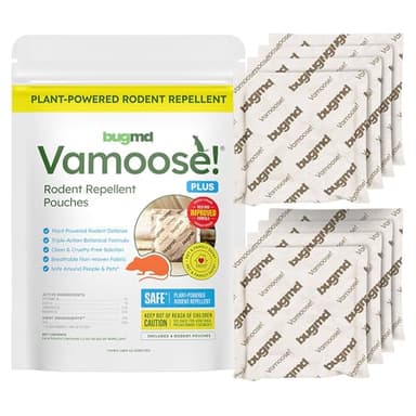 BugMD Vamoose! Plus Peppermint Oil Mouse Repellent Pouches | Natural Mice Repellent Indoor & Rat Deterrent for House, Garage, RV, Car & Storage | Plant-Powered Rodent Control - 2 Pack - 8 Pouches