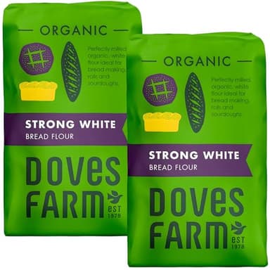 Doves Farm Organic Strong White Bread Flour 3.3 lb / 1.5 kg (Pack of 2) - High Protein British Baking Flour for Bread, Rolls and Sourdoughs | Kosher Certified & Vegan Friendly | Authentic UK Import