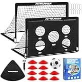 Kids Soccer Goals, 2 Pack 4x3 ft Soccer Nets for Kids Age 3-5 6-8 8-12 10-12-14, Backyard Training Equipment Set with Soccer Target, Ball, Cones for Soccer Practice,Outdoor Game, Ideal Soccer Gifts
