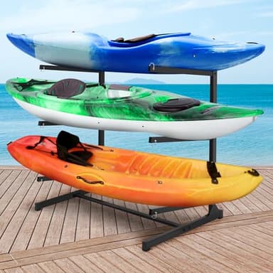 JY PERFORMANCE Kayak Storage Rack, Freestanding Heavy Duty 3-Tier Rack for Kayaks Canoes SUP Paddleboards, Indoor Outdoor Garage Dock Shed Weather-Resistant Kayak Holder