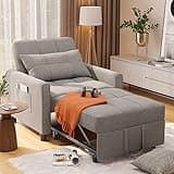 Noelse Sleeper Sofa Chair Bed, Convertible Sofa Chair 3-in-1, Adjustable Sleeper Chair Pullout Sofa Bed with Modern Linen Fabric for Living Room Apartment Small Space, Grey