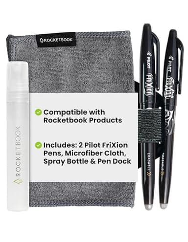 Rocketbook Accessory Kit – Complete Set with 2 FriXion Gel Pens, Spray Bottle, Microfiber Cloth & Pen Dock – Compatible with Rocketbook Notebooks & Planners for Effortless Organization Daily