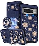 Buleens for Google Pixel 8 Pro Case 6.7 Inch - with Ring Stand & Camera Cover Aesthetic Cute Designed for Women Girls Girly Kawaii Sun Moon Stars for Pixel 8 Pro Phone Case Compatible with Magsafe