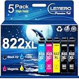 LEMERO 822XL Ink Cartridges Combo Pack Remanufactured Replacement for Epson 822XL Ink Cartridges 822 822XL Printer Ink for Epson Workforce Pro WF-3820 WF-3823 WF-4820 WF-4830 WF-4833 WF-4834 5 Pack