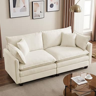 OwgeinSet 78" Modular Sectional Sofa, Cloud Couch Loveseat Sofa, Deep Seat Washable Chenille Fabric Sofa with Throw Pillows, 2 Seat Modern Couches for Living Room Bedroom Apartment, Beige