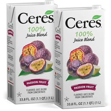 Ceres 100% All Natural Pure Fruit Juice Blend, Passion Fruit - Gluten Free, Rich in Vitamin C, No Added Sugar or Preservatives, Cholesterol Free - 33.8 FL OZ (2)