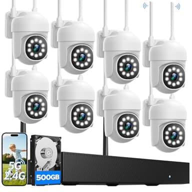 Wireless Security Camera System, CAMCAMP 24/7 Recording Security Cameras Wireless Outdoor 16CH NVR PTZ 2.4G& 5G WiFi 4K Smarting Night Vision Auto Human Tracking CCTV Surveillance Kit(8)