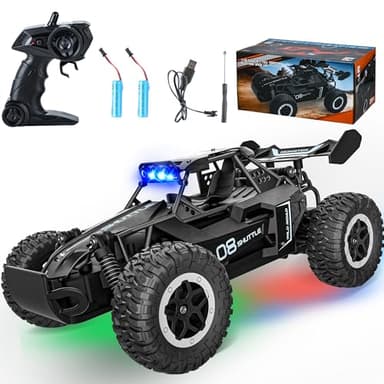 SZJJX Remote Control Car for Kids 3 4 5 6 7+, 20 KM/H High-Speed RC Cars with LED Lights, 2.4GHz 2WD Monster Truck Toys, Rechargeable RC Car,Toy Cars for Girls Boys,Upgraded Anti-Collision Shaft–Black