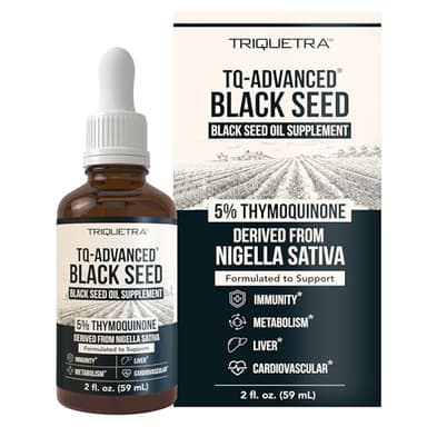 Black Seed Oil Liquid | 5% Thymoquinone - TQ-Advanced® | High Potency - 100 mg per Serving - 15:1 Concentrate from Nigella Sativa Extract, Raw Form, Vegan Formula, Glass Bottle (30 Servings)