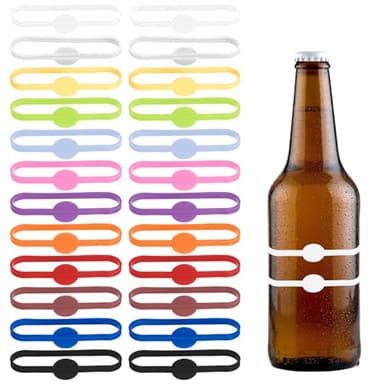 24pcs Drink Markers for Glasses Silicone Cup Markers Bottle Strip Tag Drink Labels Name Band Cocktail Drink Markers Water Bottle Charms Wine Glass Markers for Drinks Party Bottle Identification
