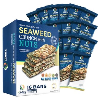 Seaweed Crunch with Nuts Classic Taste– Amazin Choices Vegan Snack Bars with Cashews, Almonds & Pumpkin Seeds – Premium Asian Chips – Seaweed Sheets – Sandwich Seaweed, Office Snacks – Pack of 1