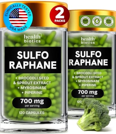 Healthbiotics Sulforaphane Supplement Organic Broccoli Sprouts | Stabilized Sulforaphane from Broccoli Florets & Seeds | Organic Sulfur Supplements 240 Pills | 2 Packs