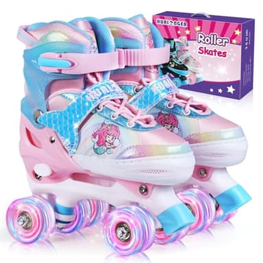 Hualonger Roller Skates,4 Size Adjustable Roller Skates Kids,Light-Up Wheels and Adorable Cartoon Designs, Multiple Layers of Protection for Girls and Boys,Suitable Indoor Outdoor