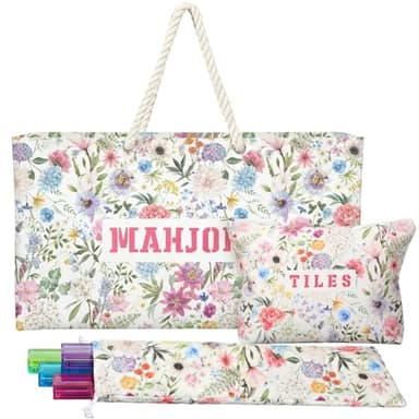 Shinylin 3 Pcs Empty Mahjong Bags Set for Tiles and Racks 24 x 13 x 4.7 Inches Floral American Mahjong Carrying Bag Tiles Bag Drawstring Protective Sleeve for Rack Party Travel, Case Only(Wildflower)