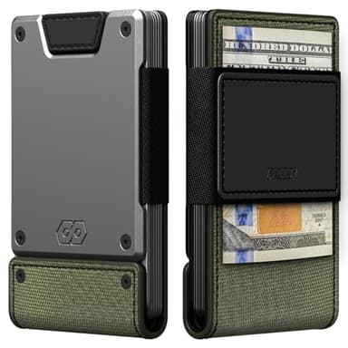 PROOF Wallet | Slim Minimalist Wallets for Men | Leather & Metal | RFID Wallet | Front/Back Pocket | Gift Box | Veteran Owned (Operator (1000D Nylon, Black Leather | Satin Gun Metal))