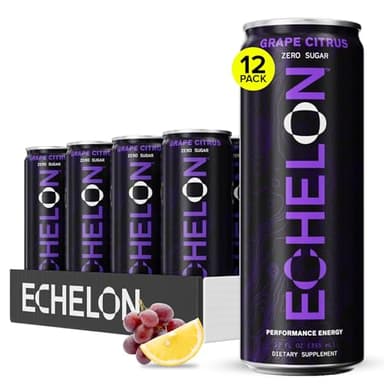 Echelon Performance Energy Drink Grape Citrus – Zero Sugar, 200mg Natural Caffeine, Muscular Endurance, Nootropic Focus, Prebiotic Fiber, B Vitamins, 12 Cans