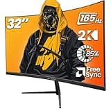 CRUA 32" Curved Gaming Monitor, 2K QHD 2560x1440P, 144Hz/165Hz Computer Monitors, 99% sRGB, FreeSync, Low Blue Light, 1800R VA Screen, HDMI 1.4/DP 1.2, Wall Mountable - Black
